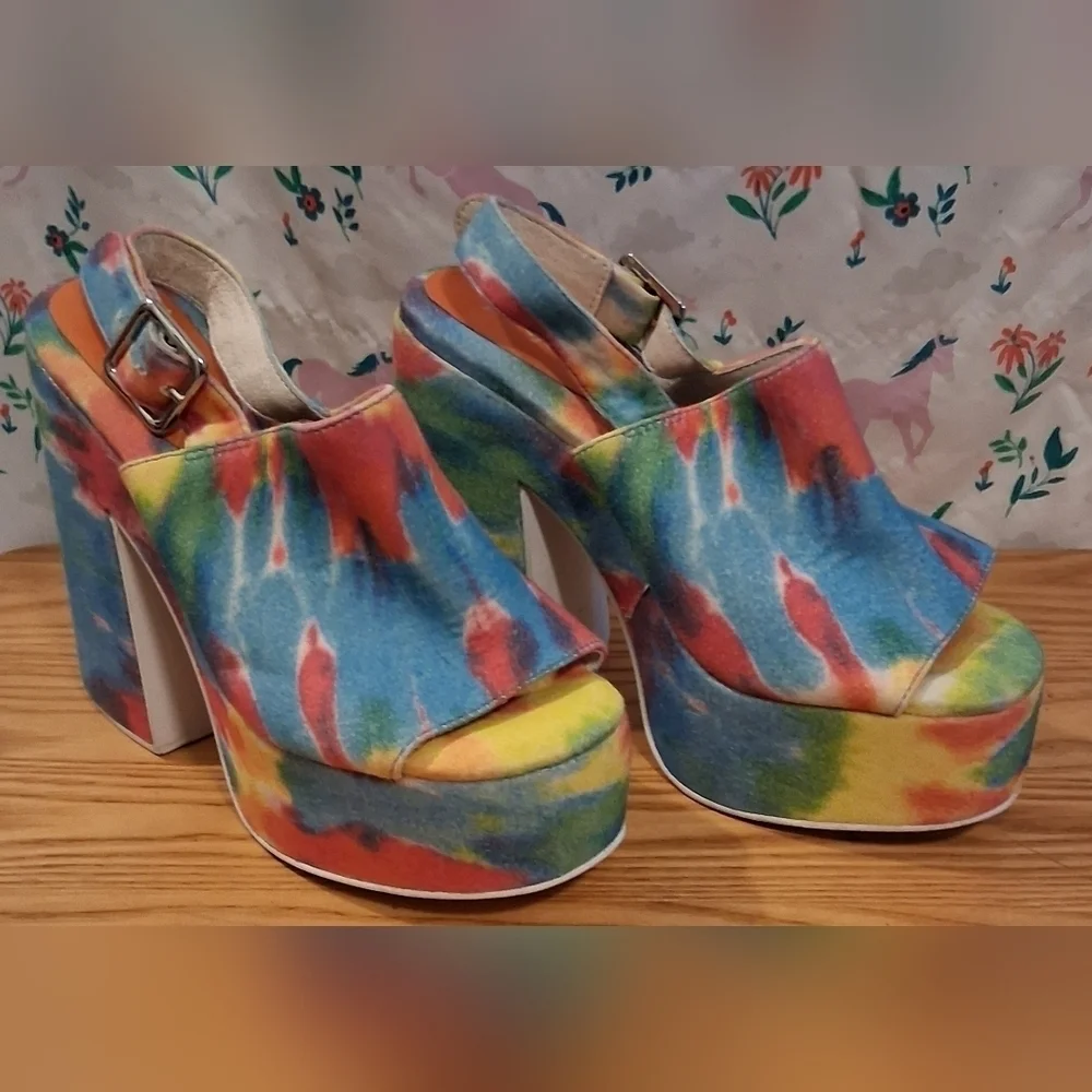 EUC RARE Y2K Jeffrey Campbell Mattix TyeDye Retro Hippie Platform Heel Shoe SZ 6